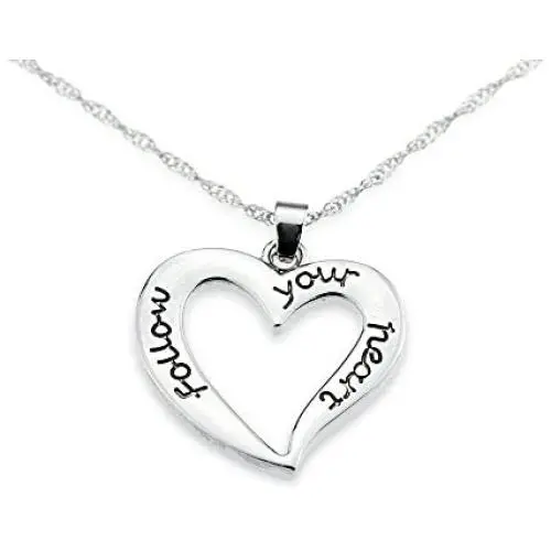 Silver Pendant Love Necklace Follow Your Heart - Jewelry Gift for Girlfriend/Daughter/BFF - Valentines Day Edition