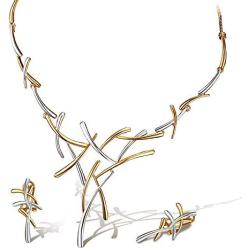 VIENNOIS Necklace Earrings Set for Women Two Tone Pendant Choker Jewelry for Evening Party Prom
