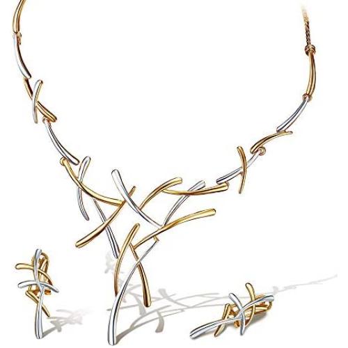 VIENNOIS Necklace Earrings Set for Women Two Tone Pendant Choker Jewelry for Evening Party Prom