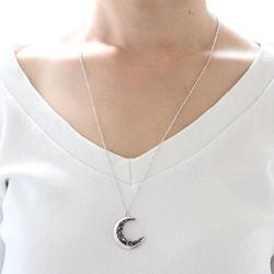 LAONATO Crescent Moon and Black CZ Necklace, 25 inches