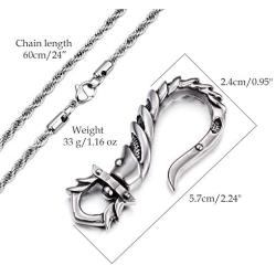 ZiWuark Mens Fish Hook Necklaces Pendant Stainless Steel Fishing Necklace Fish Scale Pendants Nautical Jewelry Gifts for Men Women with 24 Inches Chain