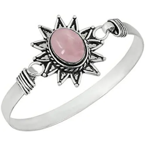 Genuine Oval Shape Rose Quartz Cuff Bangle 925 Silver Plated Handmade Vintage Boho Style Jewelry For Women Genuine Oval Shape Rose Quartz Cuff Bangle 925 Silver Plated Handmade Vintage Boho Style Jewelry For Women