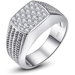 BONLAVIE 10MM Sterling Silver Mens Engagement Ring Twist Rope Round Cubic Zirconia Pave CZ Wedding Ring for Men