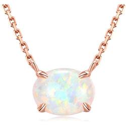 Ellena Rose Sterling Silver Opal Necklace, 925 Sterling Silver, Small Dainty Oval Opal Jewelry for Women, Gemstone Necklaces, Womens Jewelry, Simple Rose Gold Necklaces for Women