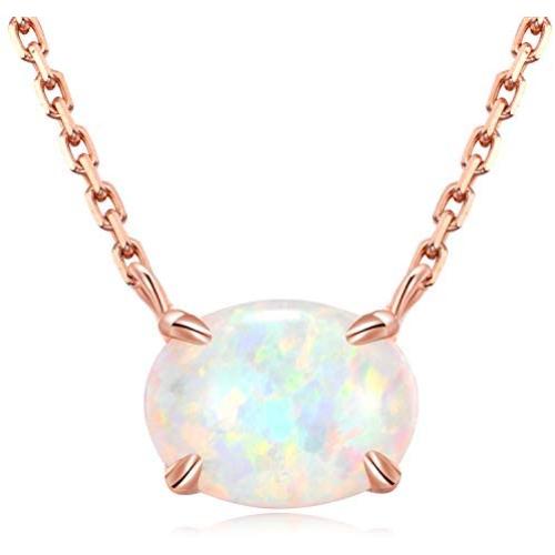 Ellena Rose Sterling Silver Opal Necklace, 925 Sterling Silver, Small Dainty Oval Opal Jewelry for Women, Gemstone Necklaces, Womens Jewelry, Simple Rose Gold Necklaces for Women