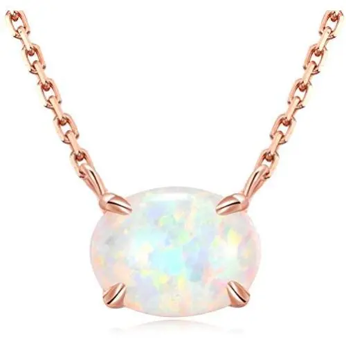 Ellena Rose Sterling Silver Opal Necklace, 925 Sterling Silver, Small Dainty Oval Opal Jewelry for Women, Gemstone Necklaces, Womens Jewelry, Simple Rose Gold Necklaces for Women