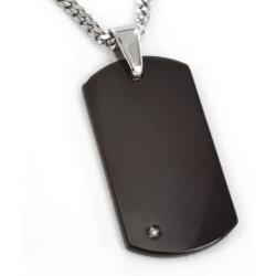 | Crucible Diamond Accent Polished Black Plated Tungsten Carbide Dog Tag Pendant - 24''