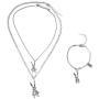 2 Pcs Heavy Gothic Grunge Rabbit Pendant Necklace & Bracelet Jewelry Set Statement Long Chain Punk Multilayer Steel Material Choker Necklace Rabbit Pendant Bracelet for Women Men E-Boy E-Girl