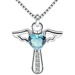 Birthstone Necklaces Cross Necklace for Women Girls Cubic Zirconia Angel Wing Birthstone Heart Charm Pendant Necklace Gifts for Valentine