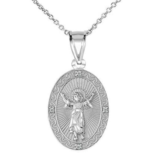 925 Sterling Silver Cubic Zirconia Divine Child Divino Niño Jesús Medal Pendant Necklace