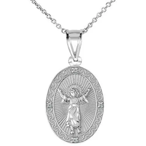 925 Sterling Silver Cubic Zirconia Divine Child Divino Niño Jesús Medal Pendant Necklace