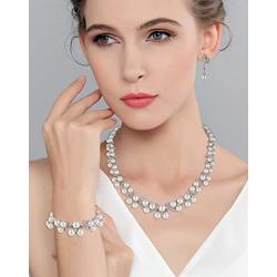 EVER FAITH Austrian Crystal CZ Simulated Pearl Victorian Style Necklace Earrings Bracelet Set Clear