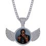 GUCY Personalized Custom Picture/Photo Pendant Necklace Women Men Iced Out Round Wings Heart Necklace Tennis Chain