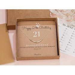 21st Birthday Jewelry Gifts For Her 21 Morse Code Necklace 925 Sterling Silver Two Tone Bead Women Daughter Best Friend 21 Year Old Gift