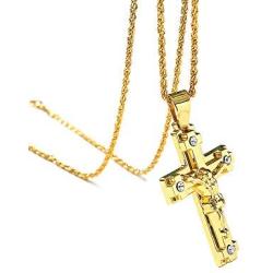 Cross Necklaces for Women Men,Iced Out Stainless Steel Jesus Necklaces Christian Catholic Gold Pendant, 20-24 Inches Chain