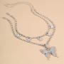 Fashion Layered Butterfly Pendant Micro Shiny Zircon Rhinestone Charm Tennis Chain Choker Necklace Punk Hip Hop Jewelry Gift for Men Women