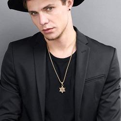 U7 Star of David Necklace Men Women Stainless Steel/18K Gold Plated Rope Chain Jewish Megan Star Pendant Israel Necklaces, Vintage Symbol/Ruby Stone/Cross Design, Length 22 Inch