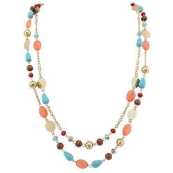 BOCAR 2 Layer Long Link Chain Necklace Crystal Beads Women Party Long Necklace Gift