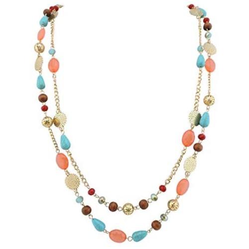 BOCAR 2 Layer Long Link Chain Necklace Crystal Beads Women Party Long Necklace Gift