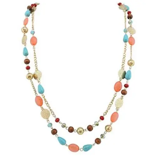 BOCAR 2 Layer Long Link Chain Necklace Crystal Beads Women Party Long Necklace Gift BOCAR 2 Layer Long Link Chain Necklace Crystal Beads Women Party Long Necklace Gift
