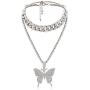 Cuban Link Butterfly Pendant Necklace - Womens Hip Hop Iced Out Choker Chain with Bling Rhinestones, Fashion Accessory for Girls