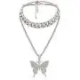 Cuban Link Butterfly Pendant Necklace - Womens Hip Hop Iced Out Choker Chain with Bling Rhinestones, Fashion Accessory for Girls