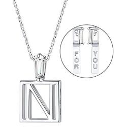 SISMIURRA For You Square Initial Pendant Necklace 18K White Gold Plated Cubic Zirconia A-Z Letter Charm Necklace Minimalist Personalized Gift for Women