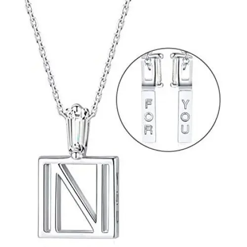 SISMIURRA For You Square Initial Pendant Necklace 18K White Gold Plated Cubic Zirconia A-Z Letter Charm Necklace Minimalist Personalized Gift for Women SISMIURRA For You Square Initial Pendant Necklace 18K White Gold Plated Cubic Zirconia A-Z Letter Charm Necklace Minimalist Personalized Gift for Women