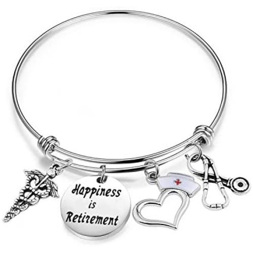 ENSIANTH Nurse Retirement Gift Happiness is Retirement Bracelet Gift for Nurse Doctor