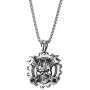 COOLSTEELANDBEYOND Mens Steel Vintage Mechanic Wrench Gear Wheel Skull Pendant Necklace 30 in Wheat Chain Biker Gothic