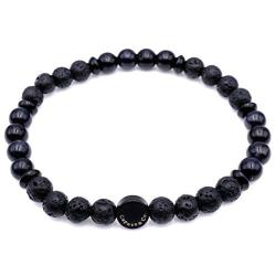 Mens Warrior Stone Lava Stretch Bead Bracelet Handcrafted in USA - Dark Blue / Black