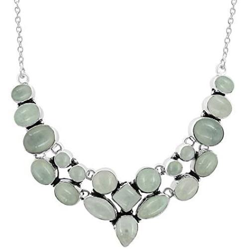 Natural Turquoise Lapis Moonstone Necklace Multi stone 925 Silver Overlay Handmade Fashion Necklace Jewelry