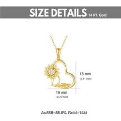 14k Gold Sunflower Heart Necklace for Women,''You are my sunshine'' Real Gold Love Jewelry Gifts for Wife Girlfriend, Present for Her16''-18''