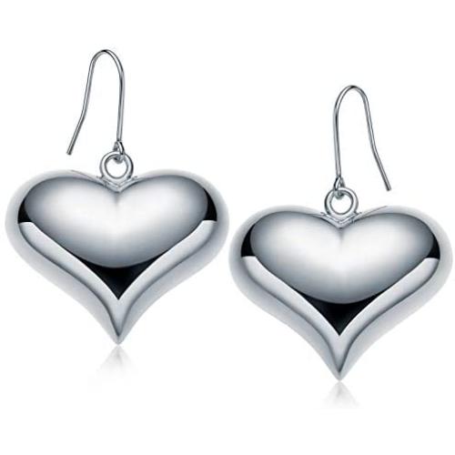 Gold Plated Bold Smooth Puffed Heart Drop Earrings with Sterling Silver Post Love Fine Jewelry for Women Gifts for Her