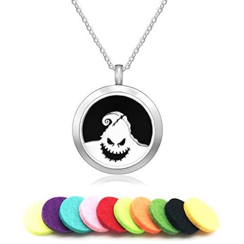 AZNECK Aromatherapy Essential Oil Diffuser Necklace Nightmare Before Christmas Pendant Halloween Stainless Steel Perfume Locket Jewelry Adjustable Chain Necklaces