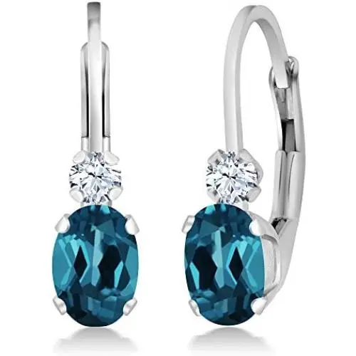Gem Stone King Sterling Silver London Blue Topaz and White Sapphire Leverback 3/4 Inch Earrings 1.18 cttw Gemstone Birthstone Gem Stone King Sterling Silver London Blue Topaz and White Sapphire Leverback 3/4 Inch Earrings 1.18 cttw Gemstone Birthstone