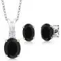 Gem Stone King 925 Sterling Silver Black Onyx Pendant Earrings Set For Women (2.50 Ct Oval with 18 Inch Silver Chain)