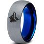 Wolf Wolfpack Pack Canine Dog Ring - Tungsten Band 8mm - Men - Women - 18k Rose Gold Step Bevel Edge - Yellow - Grey - Blue - Black - Brushed - Polished - Wedding - Gift Dome Flat Cut