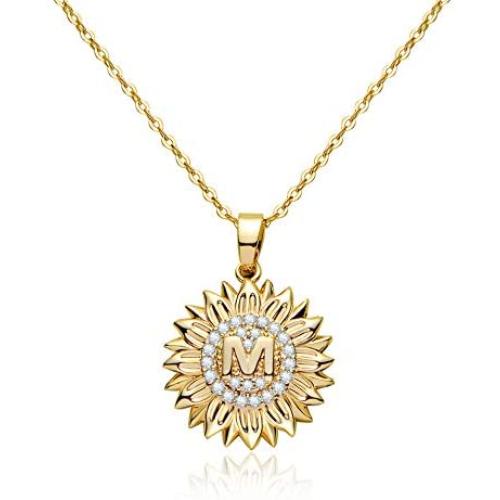 EXGOX You are My Sunshine Sunflower Necklace 14k Gold Plated Initial Sunflower Necklaces CZ Initial Letter Sunflower Locket Necklace Jewelry Gifts for Teen Girls Women Alphabet A - Z