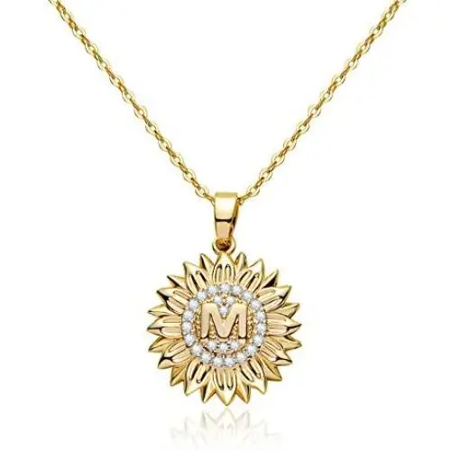 EXGOX You are My Sunshine Sunflower Necklace 14k Gold Plated Initial Sunflower Necklaces CZ Initial Letter Sunflower Locket Necklace Jewelry Gifts for Teen Girls Women Alphabet A - Z