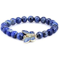 Gem Stone King 8mm Simulated-Lapis Lazuli Sterling silver Cloisonne Enamel Butterfly Bracelet