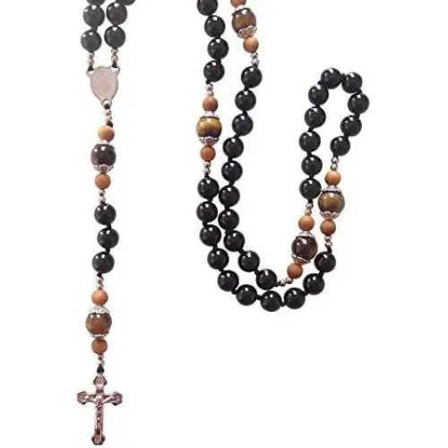 Sundysh Rosary Catholic Prayer Beads Necklace for Men Boy,Holy Black Gemstone Rosaries Chain,No Breaking Rosario Steel Crucifix Cross Christian Gift Jewelry Sundysh Rosary Catholic Prayer Beads Necklace for Men Boy,Holy Black Gemstone Rosaries Chain,No Breaking Rosario Steel Crucifix Cross Christian Gift Jewelry