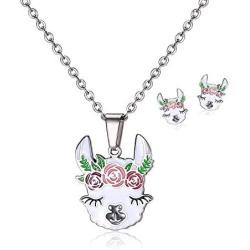 Cute Alpaca Necklace Animal Llama Jewelry Alpaca Stud Earrings Set