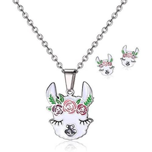 Cute Alpaca Necklace Animal Llama Jewelry Alpaca Stud Earrings Set
