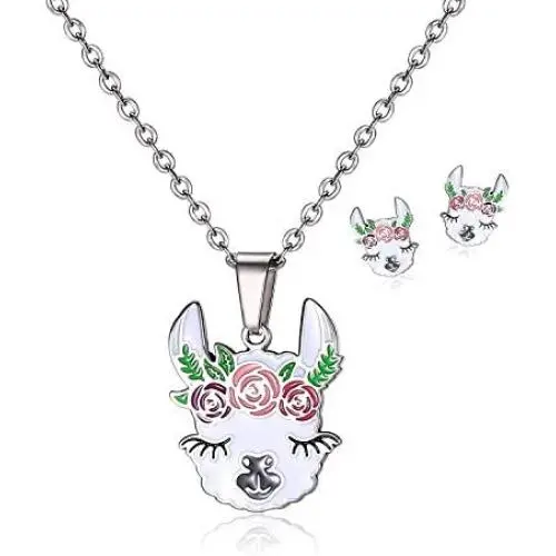 Cute Alpaca Necklace Animal Llama Jewelry Alpaca Stud Earrings Set