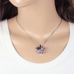 Dahlia Four Leaf Clover Necklace with Swarovski Crystals, Rhodium Plated, 16'' with 2'' Extender