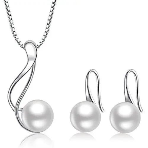OneSight Sterling Silver Freshwater Cultured Pearl Jewelry Necklace Earrings Set for Women (White Pearl Or Black Pearl) OneSight Sterling Silver Freshwater Cultured Pearl Jewelry Necklace Earrings Set for Women (White Pearl Or Black Pearl)