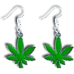 Pashal Marijuana Weed Pot Leaf Green Enamel Dangle Earrings