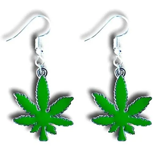 Pashal Marijuana Weed Pot Leaf Green Enamel Dangle Earrings Pashal Marijuana Weed Pot Leaf Green Enamel Dangle Earrings