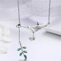 Crystal Olive Leaf Hummingbird Necklace for Women Girls 925 Sterling Silver Green Rhinestone Ball Bead Oxidized Bird Pendant Necklace Adjustable Chain Fashion Retro Jewelry Gift for Mother Aunt Ladies